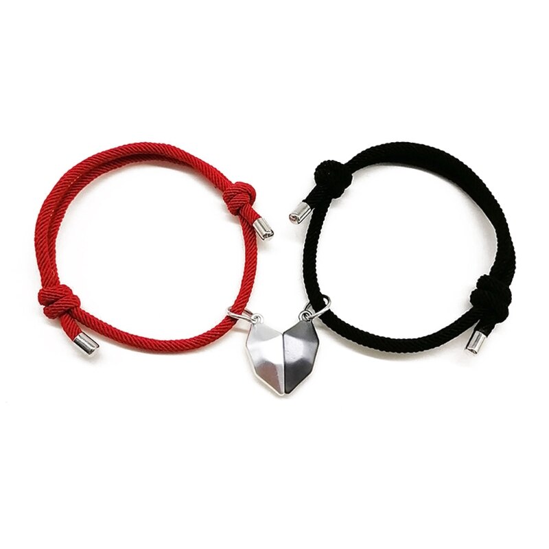 2Pcs Minimalist Lovers Matching Friendship Heart Pendant Couple Magnetic Distance Faceted Heart Pendant Necklace Jewelry