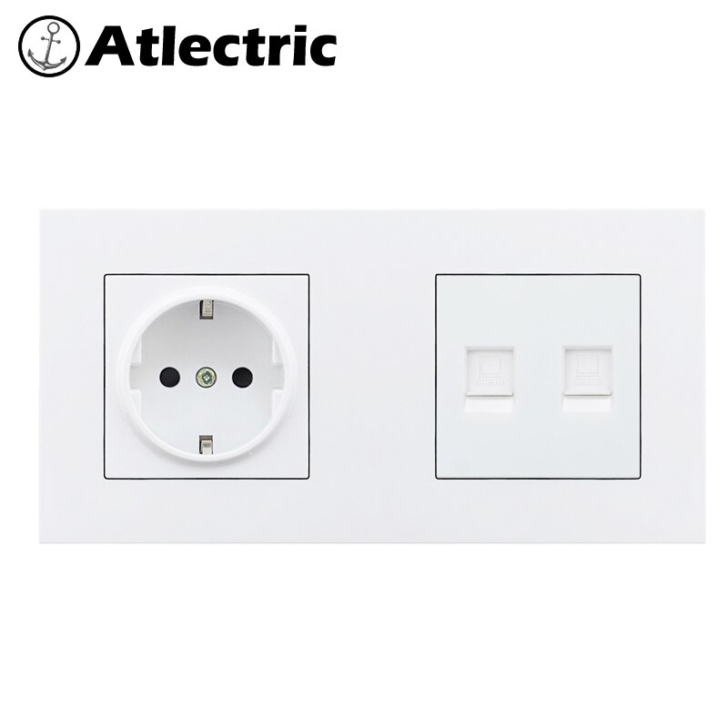 Atlectric RJ45 Socket EU Standard Plug Wall Socket Computer Data Port Socket Dual RJ45 With TV Outlet Plastic Panel