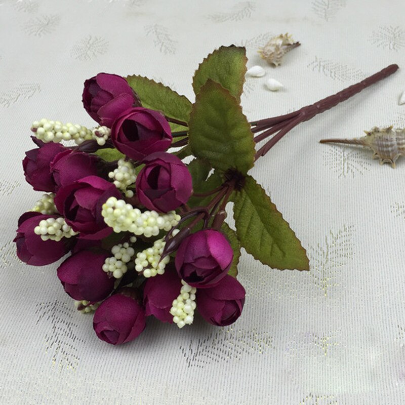 15 têtes de roses bractées simulation fleurs soie rose fleurs pour décoration maison mariage fête festival: Vin rouge