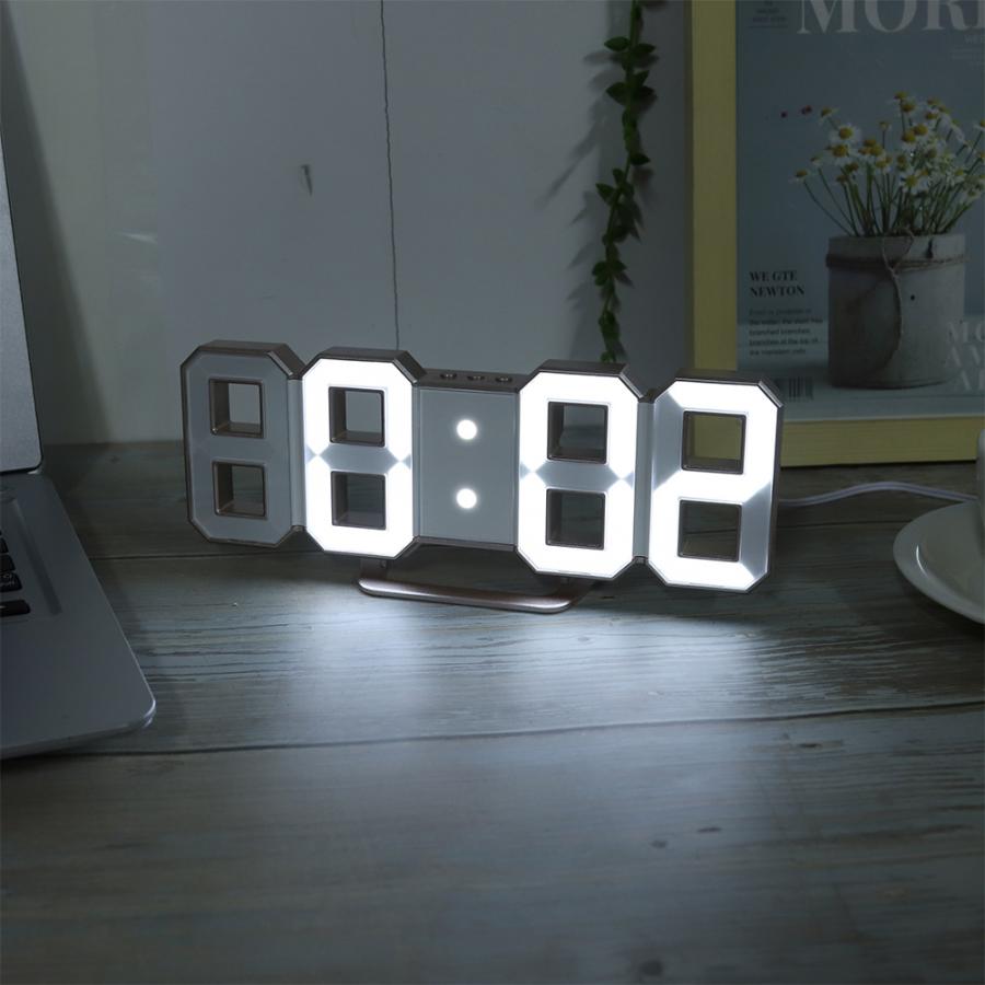 LCD Digital Clock Number Clock Hanging Digital Clock Desk Alarm Clock with Golden Shell for Home Decoration Bedroom Desk Clock