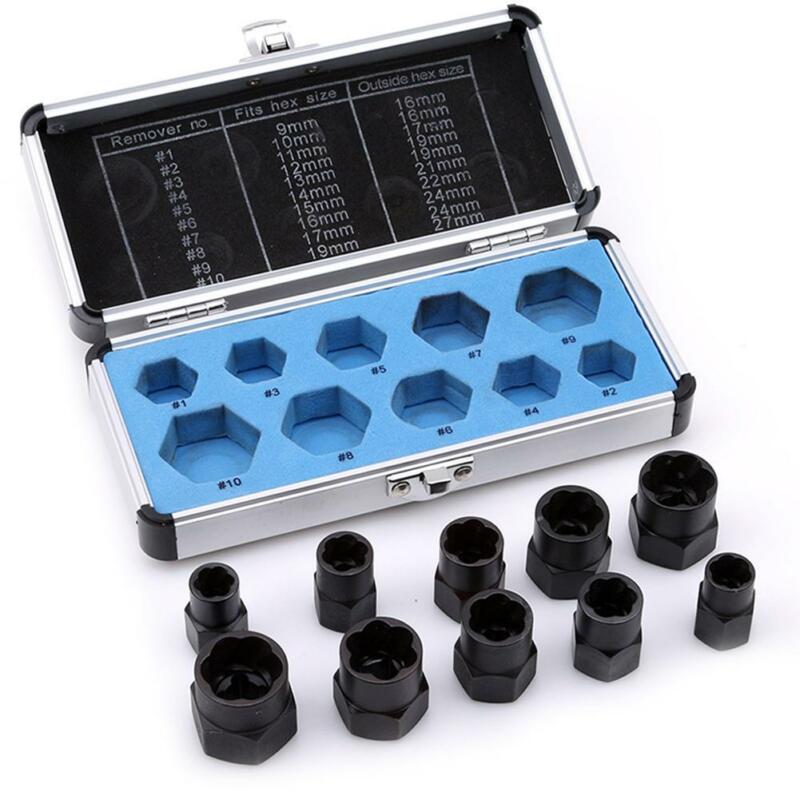 Juego de removedor de tuercas y Extractor de nueces, herramienta de llave de impacto de vaso oxidado dañado, 10 Uds.