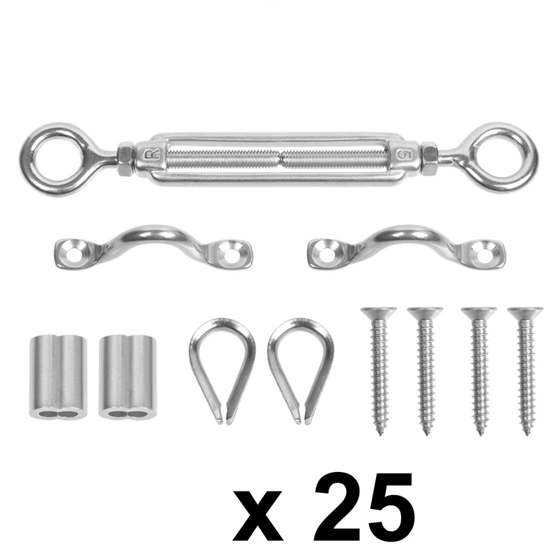 25 Pack Heavy Duty T316 Stainless Steel Cable Railing Kits for Wood Posts DIY Balustrade Kit with Jaw Swage Fork Turnbuckle
