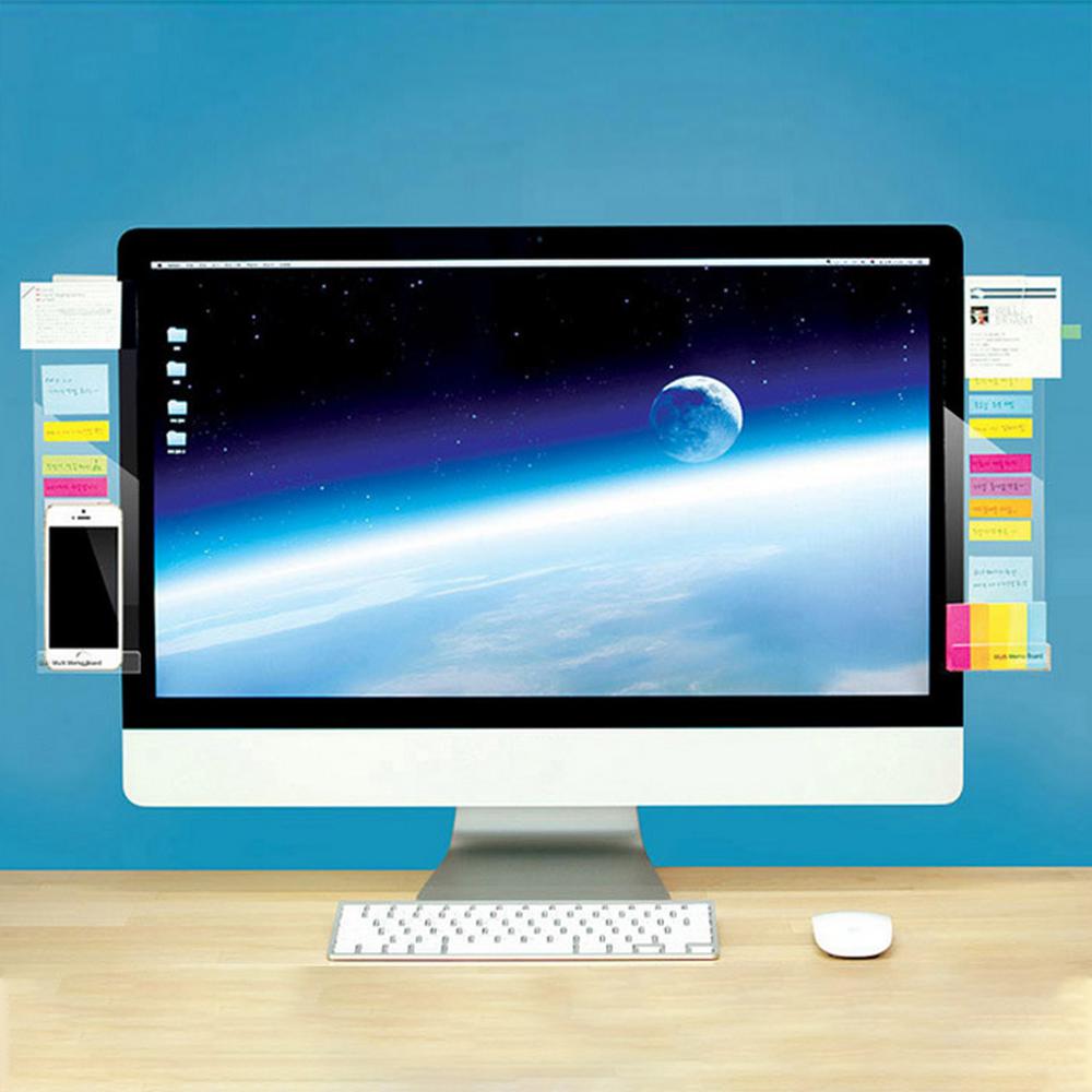 Monitor de ordenador acrílico autoadhesivo, tablero de notas para mensajes, con soporte de carga de teléfono para el hogar, oficina y escuela, 1 par