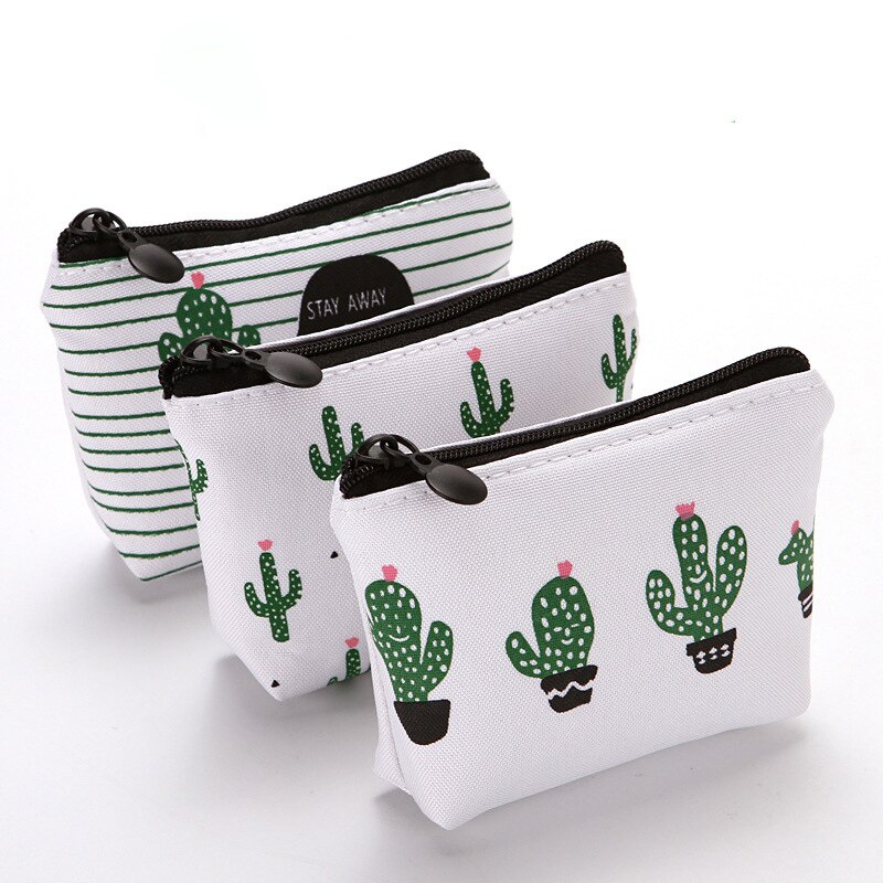 Vrouwen Canvas Rits Kleine Muntzakken Cactus Afdrukken Verse Mini Coin Holder Portemonnees Meisje Kinderen Portemonnee Sleutel Purse Pouch