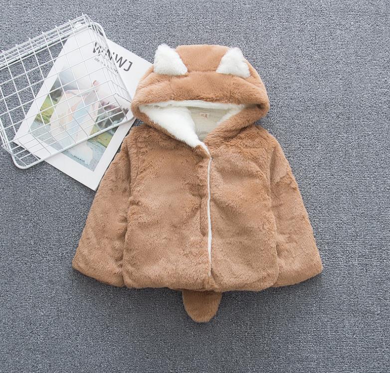 Autumn Winter Baby Toddler Cardigan Casaco Cute Ear Fleece Unisex Warm Coat Outerwear Soft Hooded Warm Cloak Infant Jacket