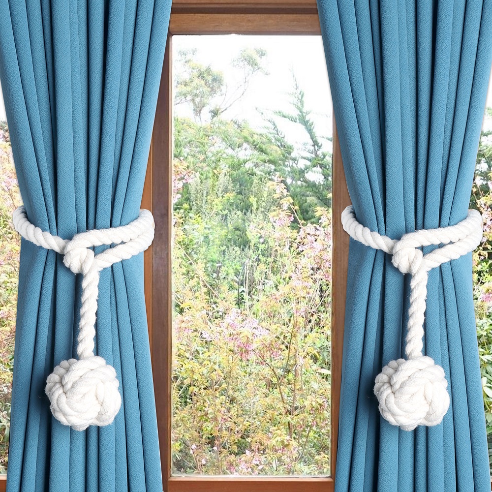 Corbatas de cáñamo con forma de bola, sujetadores de Cortinas Vorhang, Clips de cuerdas hechos a mano de punto, decoraciones para el hogar al aire libre: Borgoña