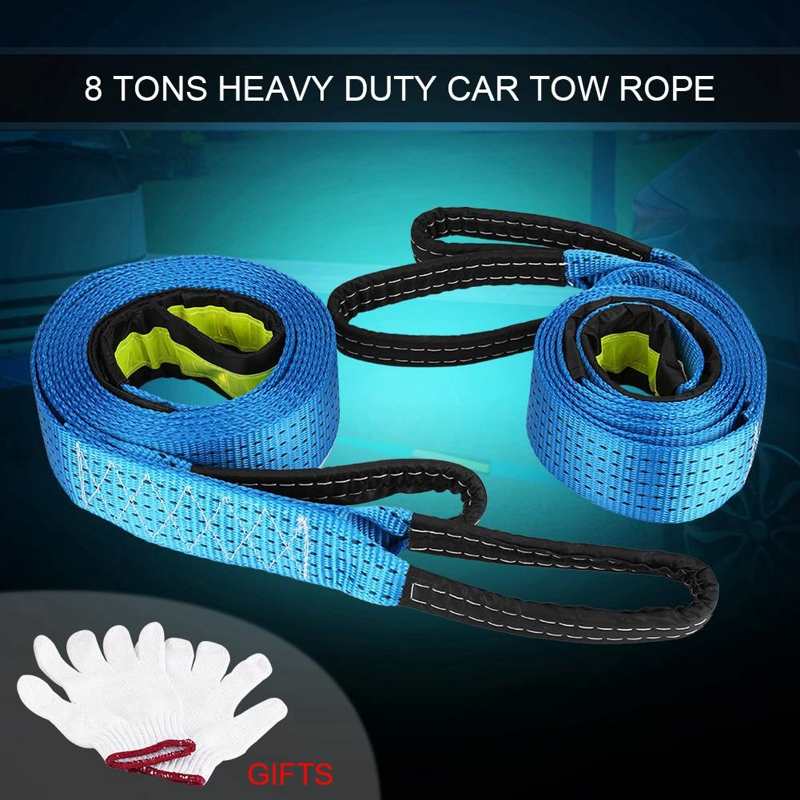 Cuerda de remolque para coche, Cable de remolque de recuperación de carretera con ganchos de tira reflectante, 8 toneladas, 5/3 metros
