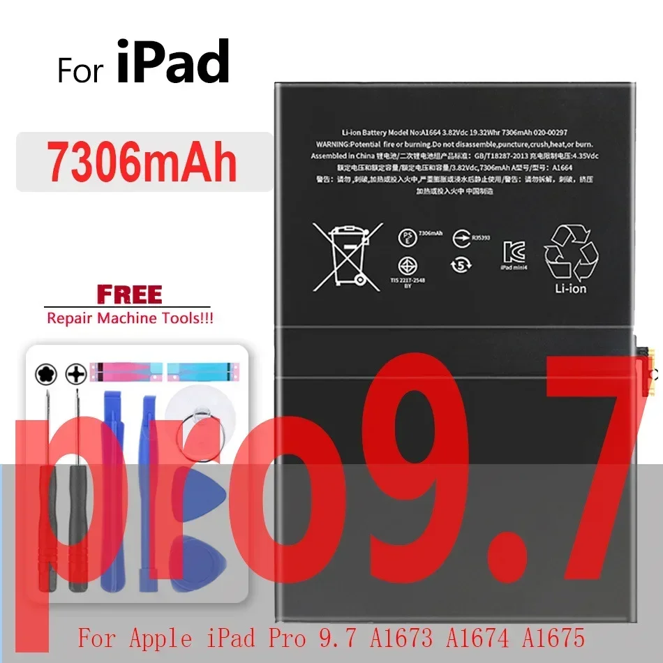Tablet-Akku für iPad 5 Air 1 A1474 A1475 A1893 für iPad 6 Air 2 A1566 A1567 Mini 1 2 3 4 5 Pro 9,7 10,5 12,9 2. 3. Batterie: Silber