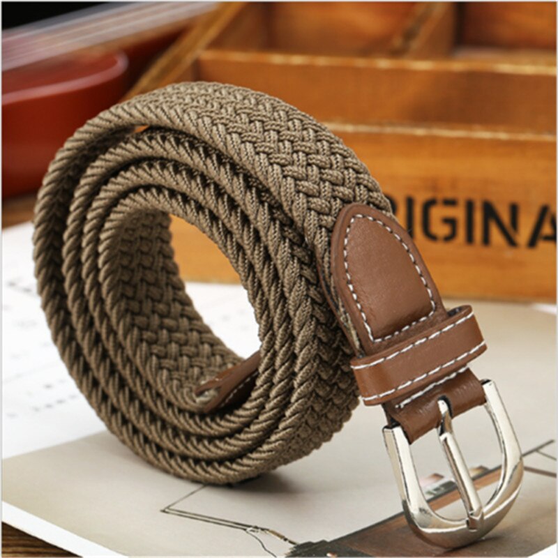 Correa de lona elástica trenzada para hombre y mujer, cinturón con hebilla, correas de cintura, juguetes para bebés y adultos: Caqui oscuro