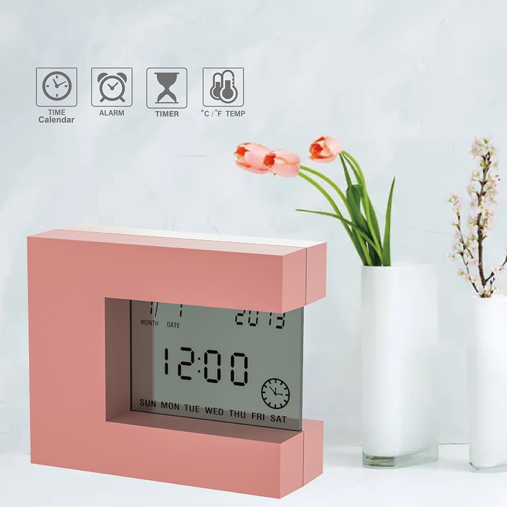 Digitale Kalender Wekker Met Indoor Thermometer &amp; Countdown Timer Elektronische Vierkante Nachtkastje Horloge Modern