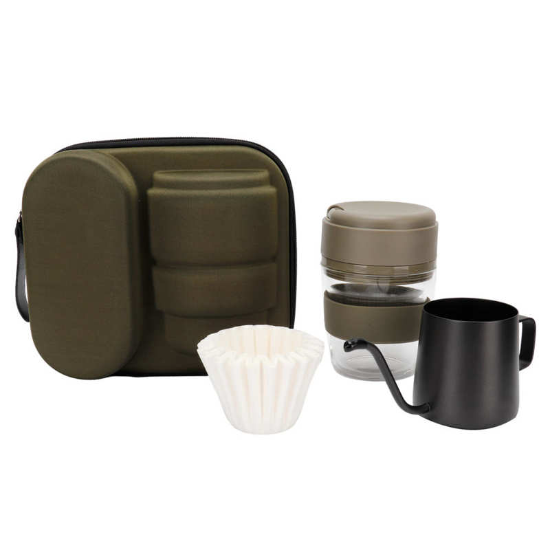 Hand Brewed Coffee Pot Set Travel Manual Coffe Maker with Cup for Brewing Coffee Manual Coffe Equipment: Green