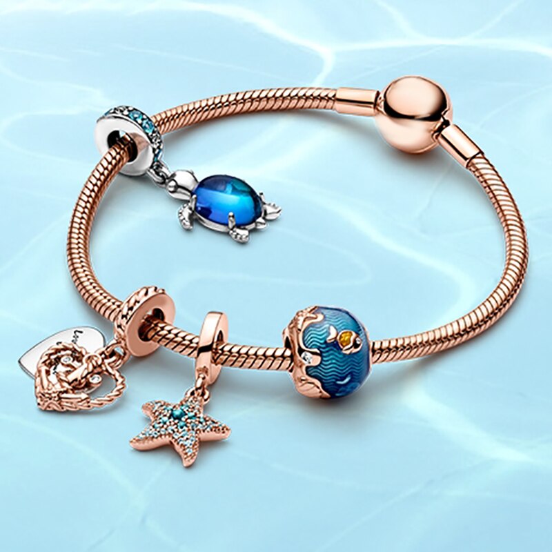 925 prata esterlina verão mar secreto cristal tartaruga estrela do mar em forma de coração moda surpresa presente pan pulseira feminino