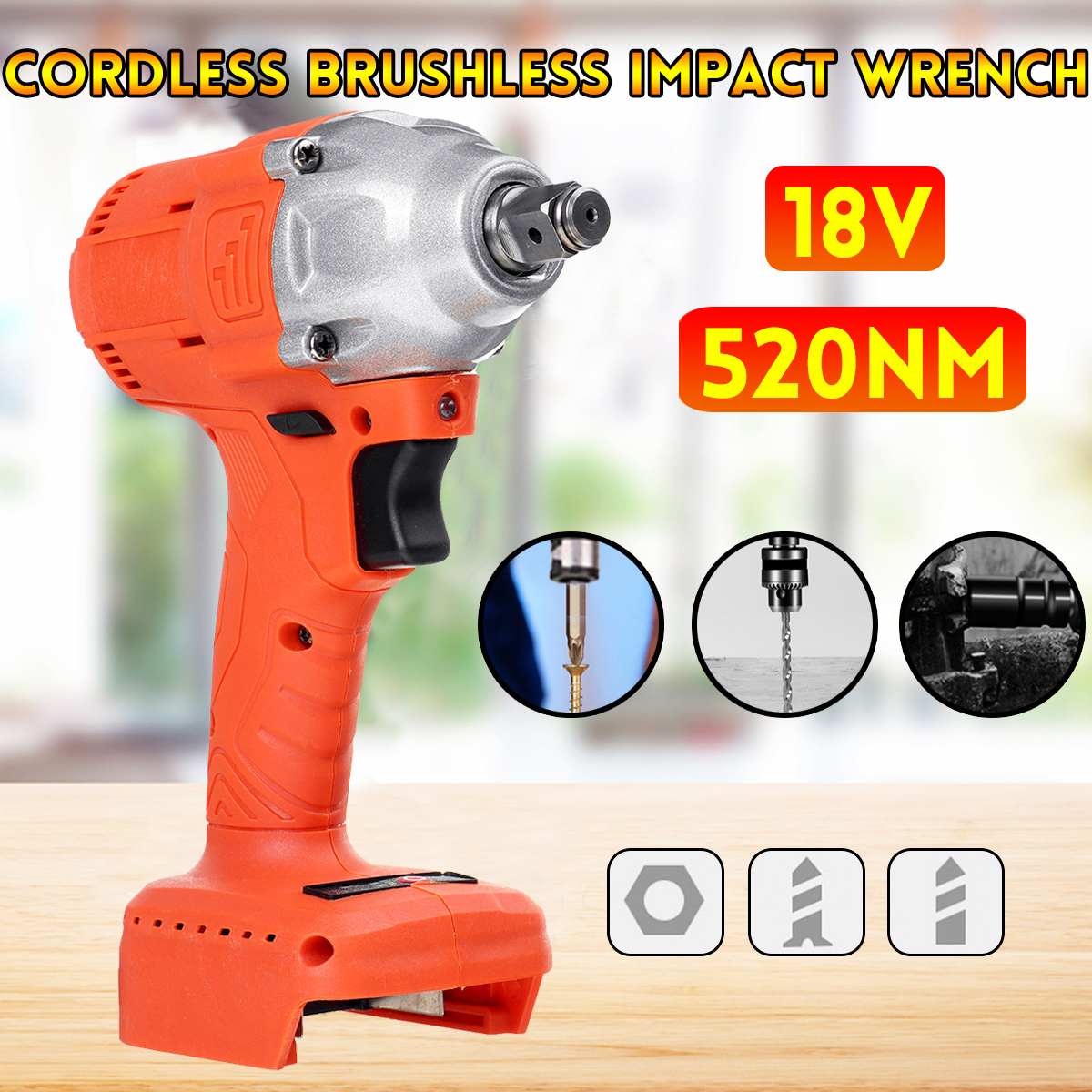 18V 520N.M 4000RPM Electric Brushless Impact Wrench Cordless 1/2 Socket Wrench Power Tool Rechargeable for Makita Battery