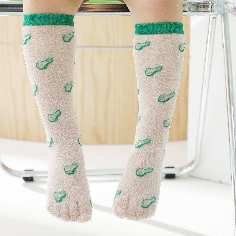 Kids Summer Nylon Knee High Socks With Print Children Toddler Girls Baby Boys Mesh Thin Cute Tube Invisible Long Socks Kawaii