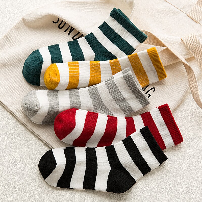 Korean Style Socks Woman Spring Autumn Kawaii Stripe Cotton Japanese Harajuku Short Sock for Girls, Woman Clothing