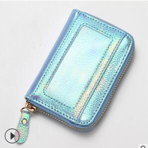 Novelty Rainbow Rfid Protection Mini Wallet Women For Credit Cards Business Card Holders Brand Ladies Card Case: Blue