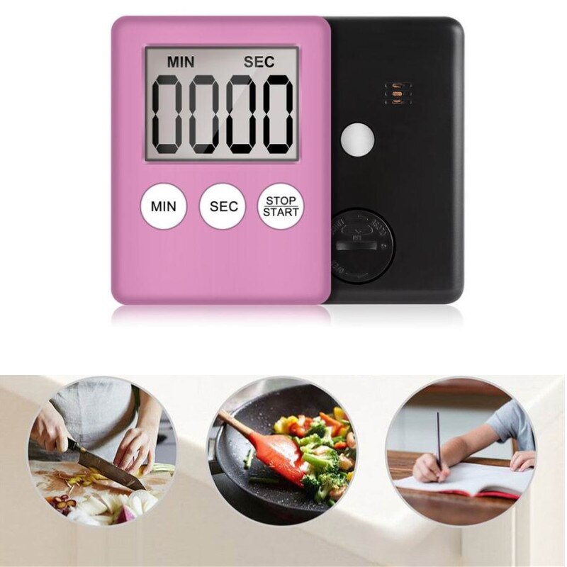 9 Colors 24 Hours LCD Timer Square Home Cooking Supplies Countdown Practical Digital With loud Alarm Clock Kitchen Time Tools: Pink