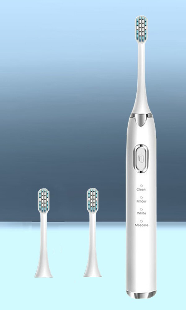 Elektryczna szczoteczka ultradźwiękowa BS-201 dorosły zegar szczotka 4 tryb USB ładowarka akumulator IPX8 zamienne końcówki robić szczoteczek robić zębów zestaw: biały 2 Heads