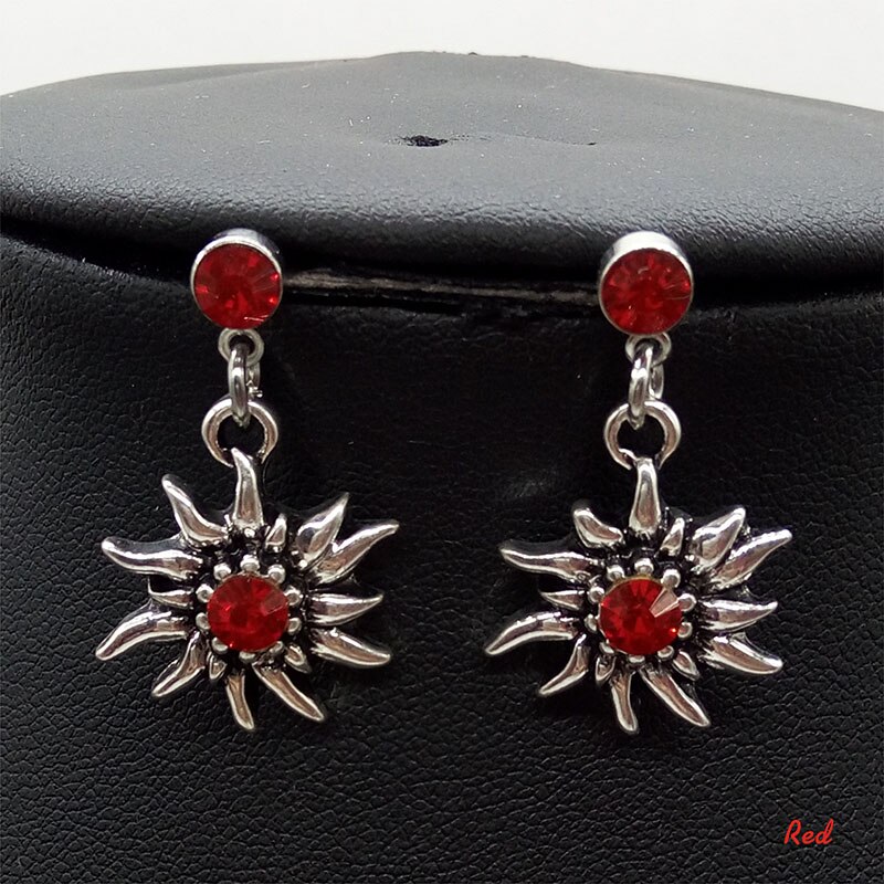 Multicolor Strass Edelweiss Oorbellen Kostuum Sieraden Dangle Oorbellen Vrouwen Girl Party: red