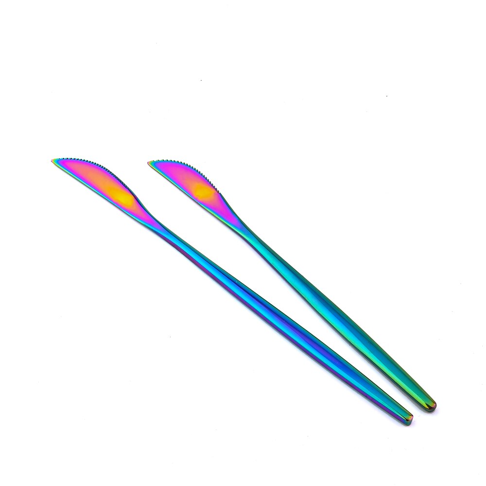 1pcs Flatwar Fork Knife Spoon Set Cutlery Tableware Dinning Rainbow Table Steel Kitchen Complete Dinner Set for