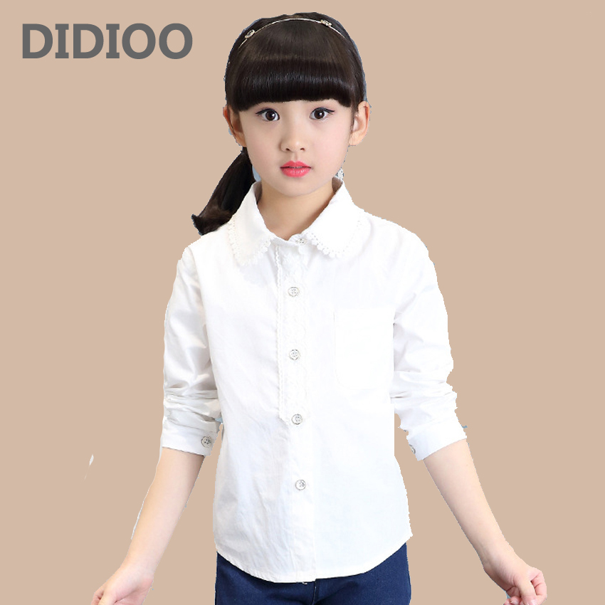 Kinderen witte blouses voor meisjes shirts katoen lange mouwen studenten schooluniformen lente kindertops 4 5 7 8 9 11 12 jaar