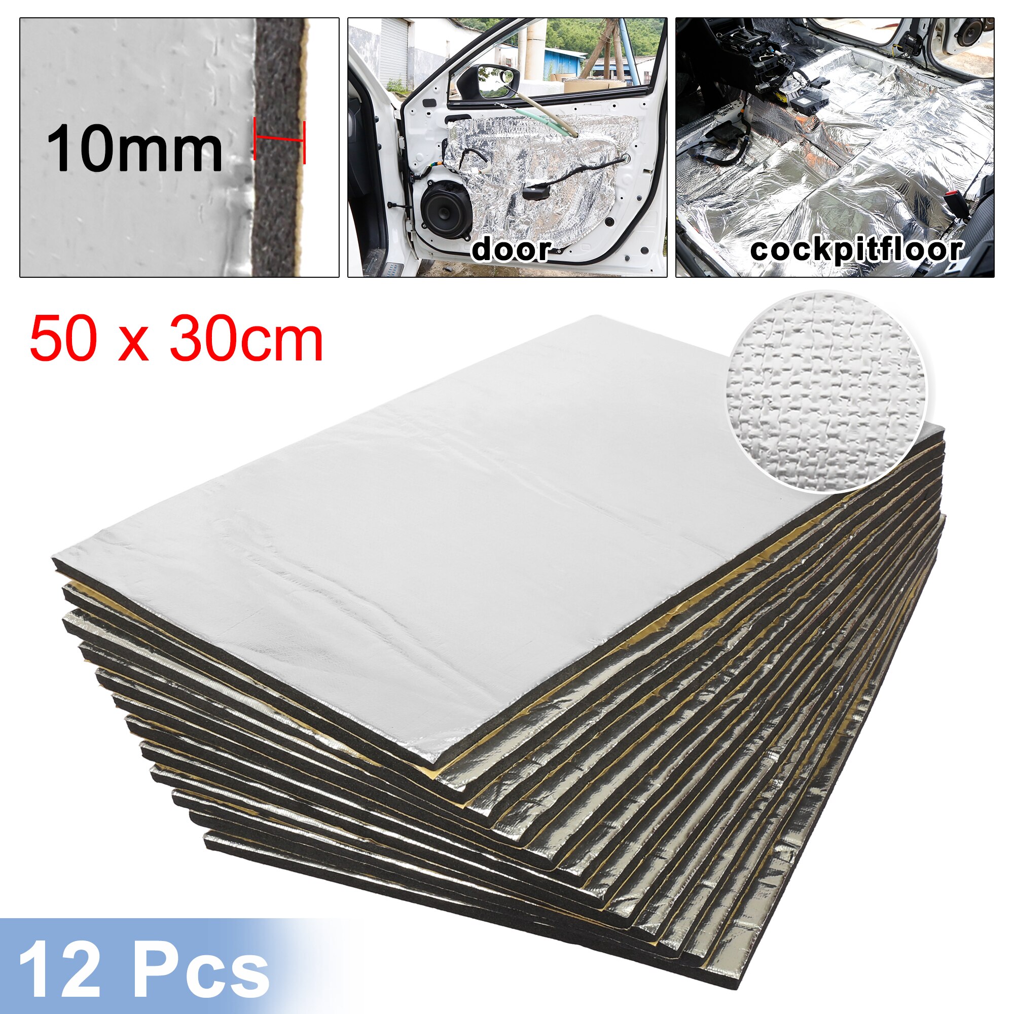 Uxcell-manta isolante de calor e som automotivo, 12 ou 50cm x 30cm, isolamento da temperatura, impermeabilização: 10mm12pcs Alumina
