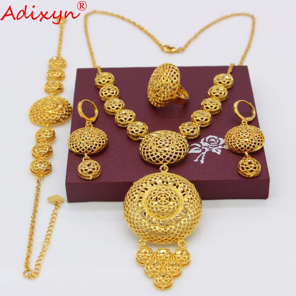 Adixyn éthiopien ensemble de bijoux rond couleur or collier/boucle d'oreille/Bracelet/anneau africain/érythrée/inde femmes N05083