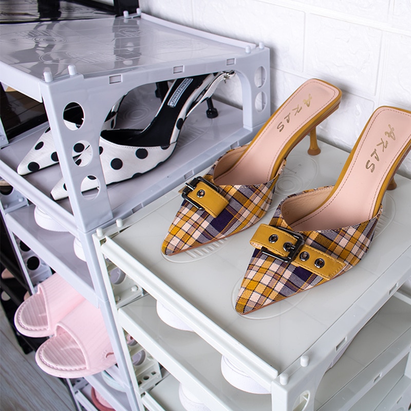 Schoenenrek kunststof stapelbaar schoenenrek gemonteerd ruimtebesparend meerlaags standaard voor opberging schoenendoos - set  of 2