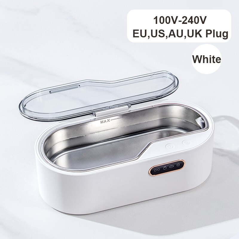 Ultrasonic Cleaning Machine 45000Hz High Frequency Vibration Wash Cleaner Washing Jewelry Glasses Watch Wash 450ML Capacity: white / EU