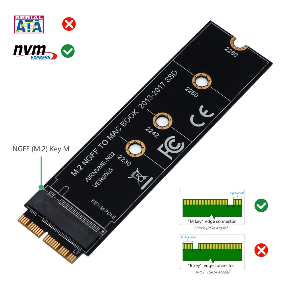 M .2 adapter m .2 ngff pcie ahci ssd adapter til macbook air  a1466 pro  a1398 a1502 a1419 til apple ssd adapter