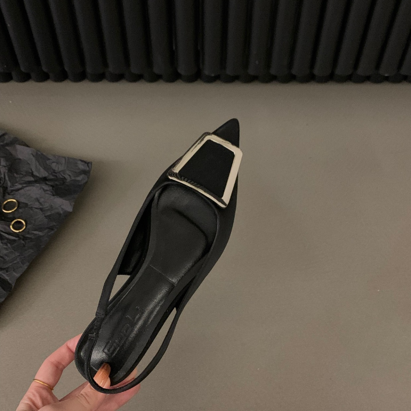 Sommer damesandaler sko strass slip på flate hæler dame spisse tå slingback sandaler: Klar / 36