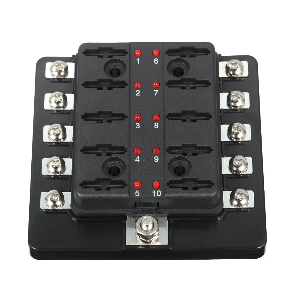 10 Way Blade Fuse Box with LED Indicator Fuse Block for Car Boat Marine Caravan 12V 24V