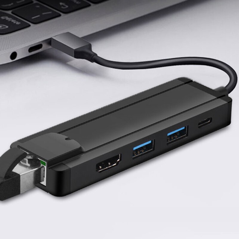 5 in 1 USB Type C Hub to HDMI 4K USB 3.0 TF HDMI RJ45 Adapter Dock for Laptop Mobile Phone