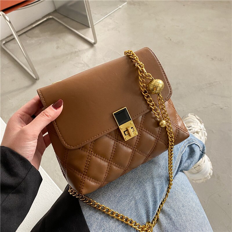 Mini bolso cruzado con cadena para mujer, bandoleras de piel sintética suave, de , a la ,: Brown