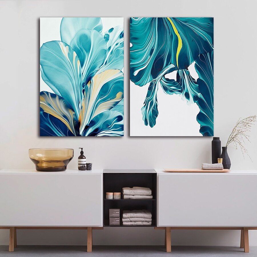 Kunst lerret abstrakt blå bladgull plakat maleri vegg kunst bilde rom kjøkken innredning av hjemmet