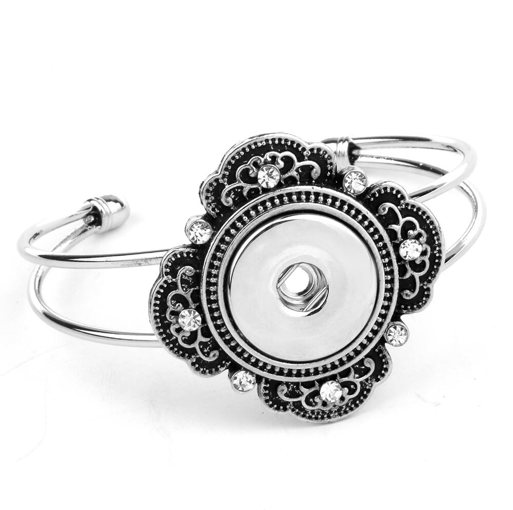 Snap Button Bracelet Cuff Bangle 20mm 18mm Metal Silver plated Snap Bracelet Fit Snaps Buttons Interchangeable Jewelry: 11
