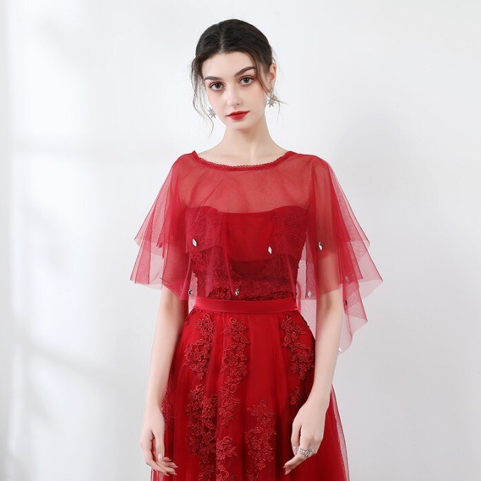 Zomer rode blauwe tule bruidsomslagdoeken sjaal dames avond cape bolero strass bruidsjurk bruiloft feest jassen omslagdoek