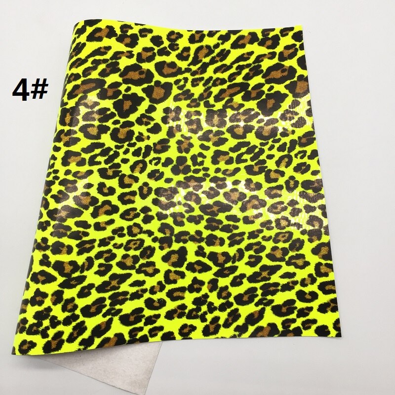 1pc 21 x 29cm neon leopard trykt kunstlæder stof, syntetiske læder ark til at gøre buer leosyntetisk  t391: 4