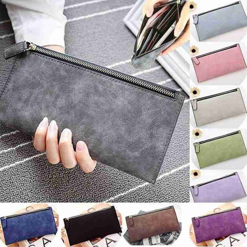 Women's clutch purse card holder matte leather long wallet bag female R1W3