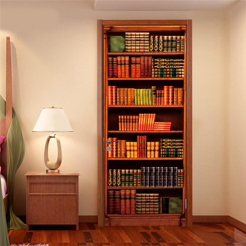 Book Shelf PVC Door Sticker Removable Room Door Wallpaper for Living Room Home Decoration 20F04