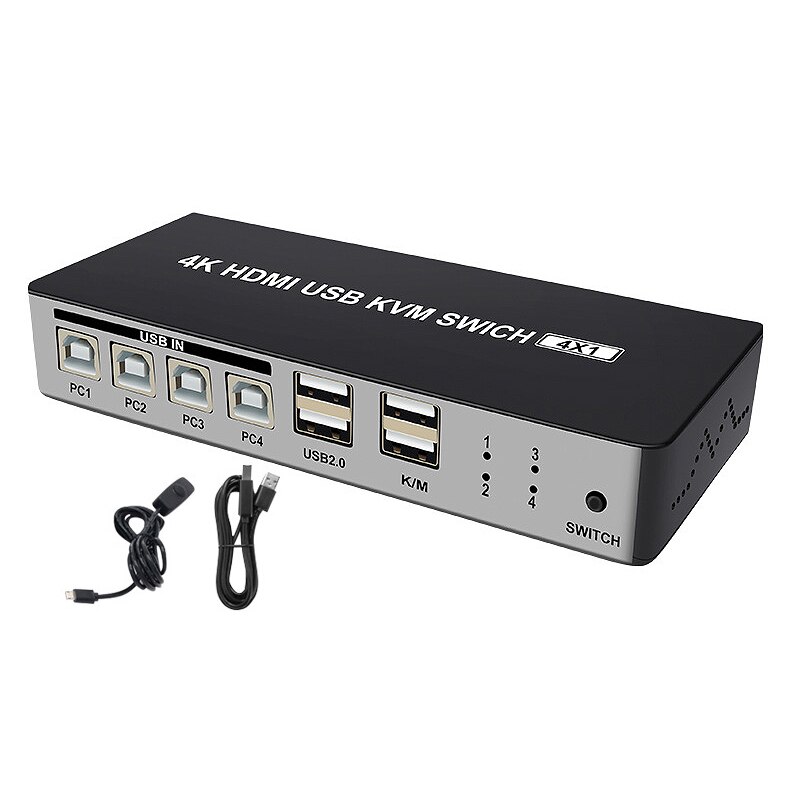 4 Port Hdmi Kvm Switch Ondersteuning Max 4K @ 30Hz Input Met Usb2.0 Hub 4 In 1 Out kvm Switch: Default Title