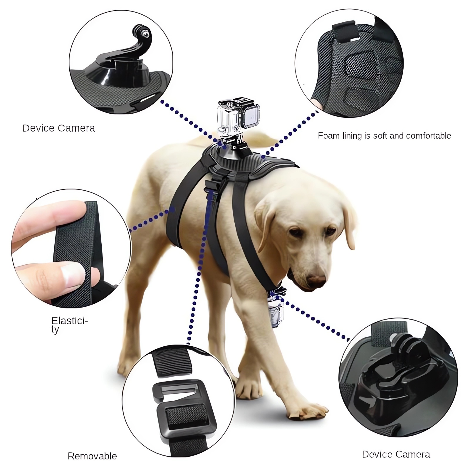 Banda de perro ajustable para Gopro hero 12 11 10 9 8 7 6 5 4 arnés de perro correa de cinturón para el pecho soporte de montaje para cámara deportiva para Xiaoyi