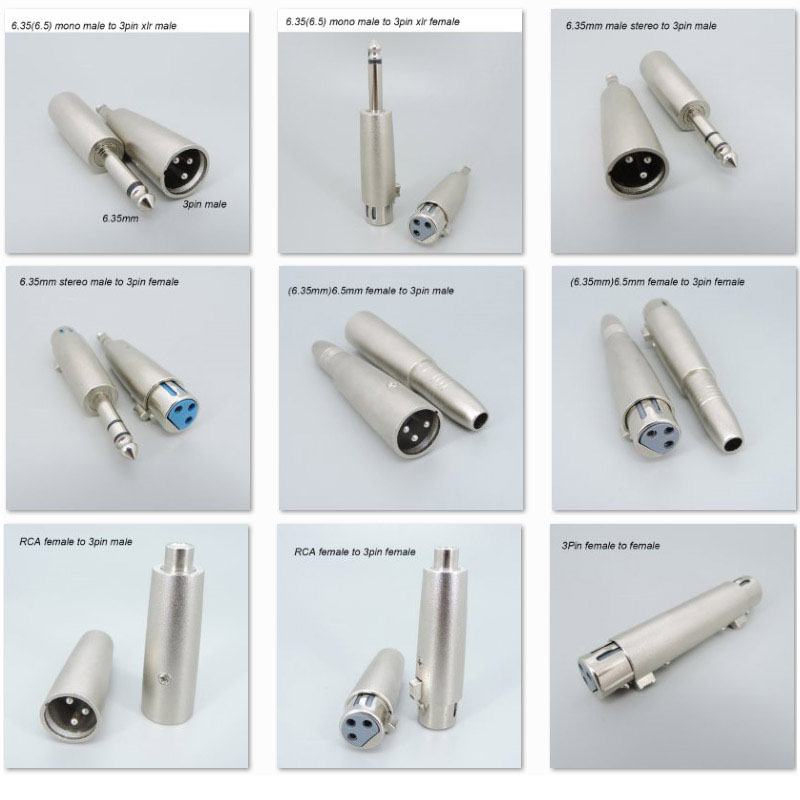 1pc audio Metal Microphone 3pin XLR Male female To 1/4" 6.35mm 6.5 Mic mono RCA male female Stereo Transform Converter Adapter