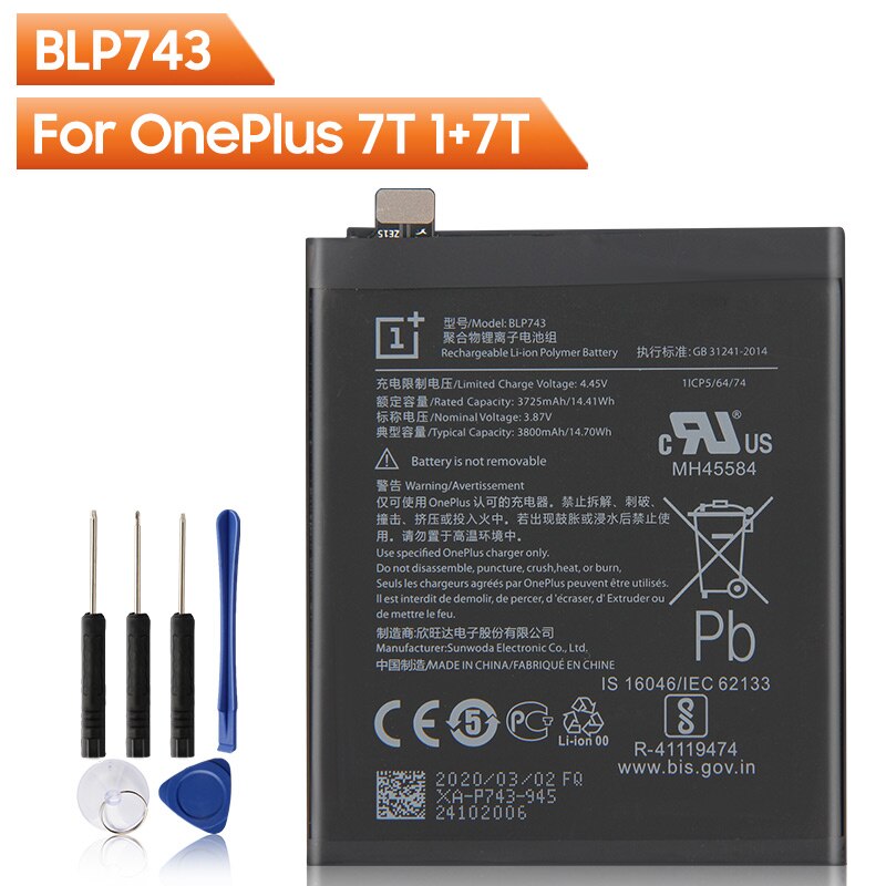 OnePlus Original Telefon Batterie BLP637 Für OnePlus 5 5T 6 6T 7T 7T Pro BLP571 Für onePlus 1 2 3 3T BLP685 Für OnePlus 7 7 Pro: BLP743-OnePlus 7T