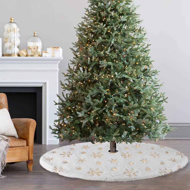 Snowflake Tree Skirt 90/122cm White Gold Silver Flannel Embroidered Christmas Christmas Year Home Decoration