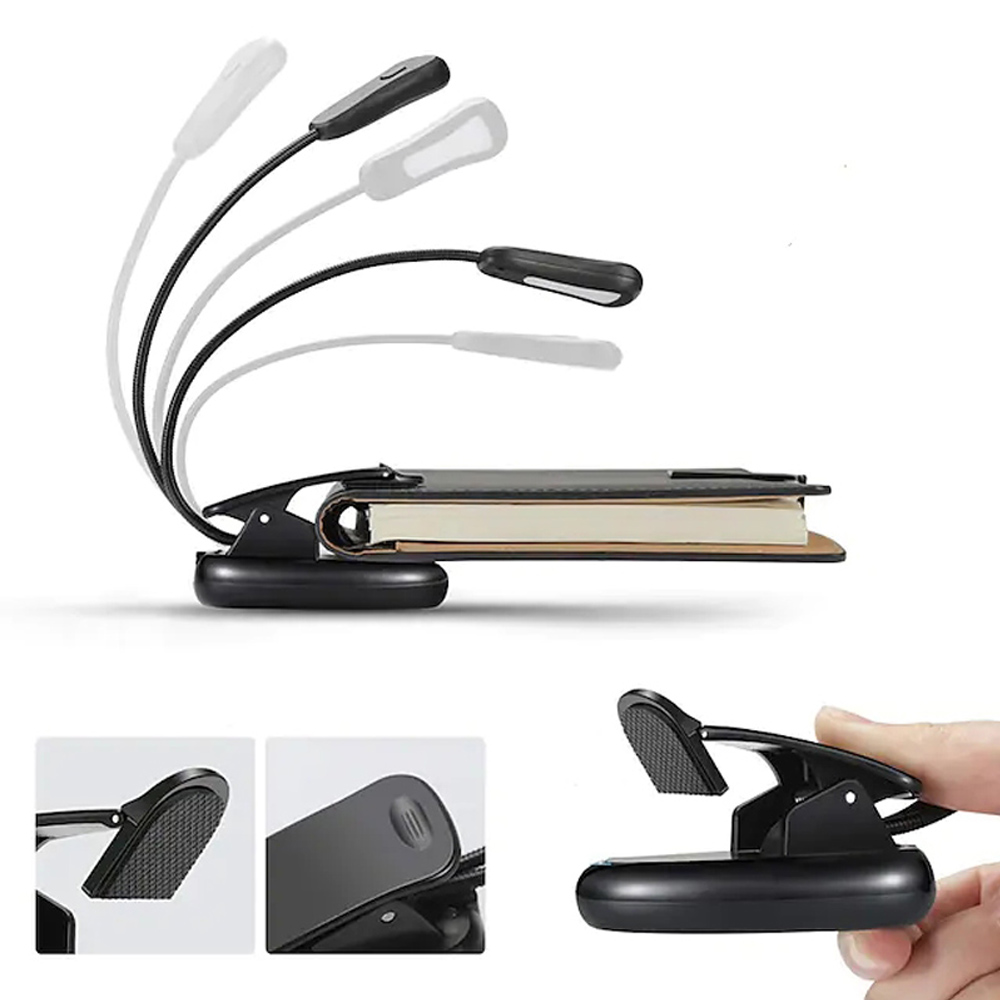 Rechargeable Book Light 10 LED Music Stand Lights Dimmable 3 Brightness×3 Color Light up 2 Full Pages Eye-Cared Clip on Light
