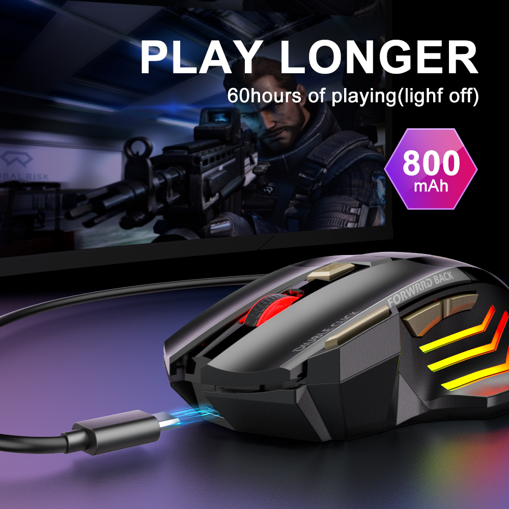 Oppladbar trådløs mus bluetooth gamer gaming mus datamaskin ergonomisk mus med bakgrunnsbelysning rgb stille mus for bærbar pc