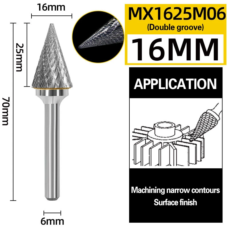 Slibehoved i wolframstål med roterende fil i hårdmetal, konisk fræser, metalslibning, gravering, enkelt og dobbelt spor, m-type: 4mm