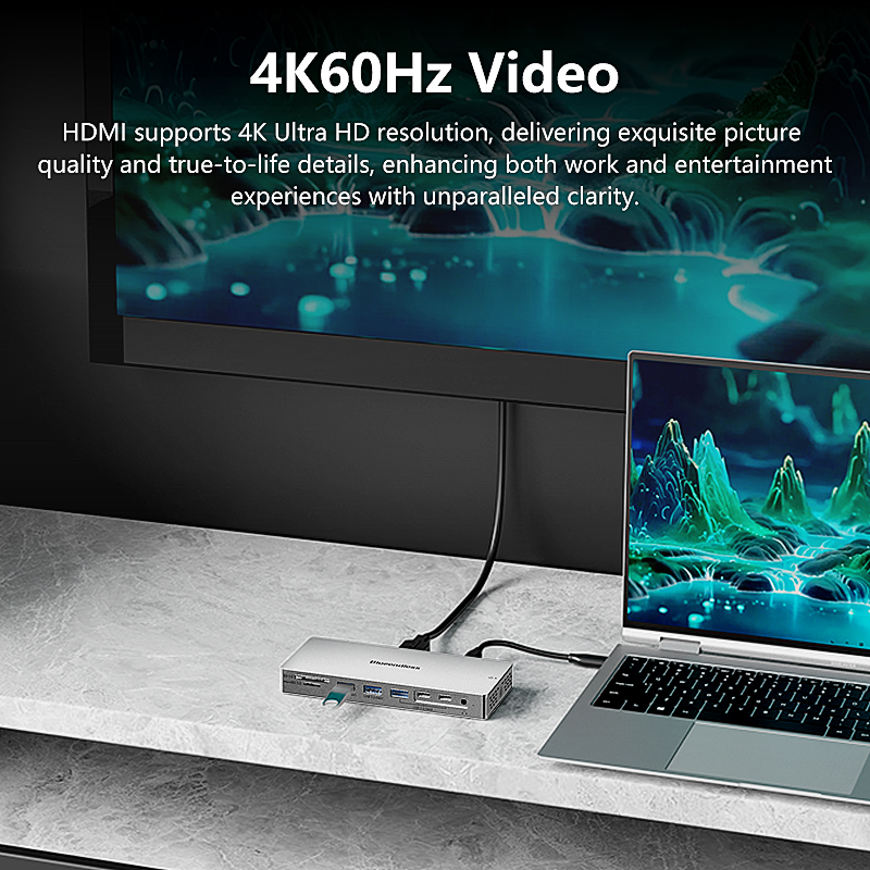 Usb-c dockningsstation för bärbar dator 14 -i- 1 hdmi 2.0 usb 3.2 rj45 pd 4k 60hz hubb för macbook hp dell surface lenovo