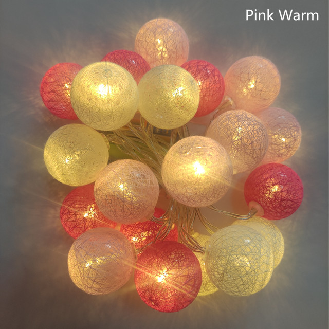 Guirnalda de bolas de algodón para decoración navideña, 20 luces LED de 2,2 M, 3,5 CM de diámetro, lámpara de cama para casa, de boda y vacaciones: Pink warm / By Battery